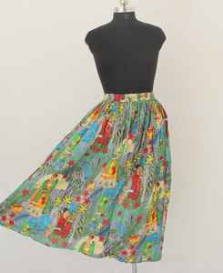 กระโปรงยาวพิมพ์ลายบล็อกอินเดียสำหรับผู้หญิง กระโปรงพิมพ์ลายบล็อก ชุดเดรสพิมพ์ลายด้วยมือ กระโปรงยาวผ้าฝ้ายสีขาวสำหรับผู้หญิง - Product Image 5