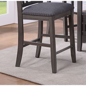 Juego de Comedor Contemporáneo de 5 Piezas, Mesa Redonda de Altura Media con Extensión y 4 Sillas Laterales en Acabado Gris, Madera Sólida - Product Image 6