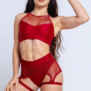 Conjunto de pole dance para mujer, top corto de cuello alto, pantalones de cintura alta, ligero, para verano, presentaciones en escenario y entrenamiento. - Product Image 1