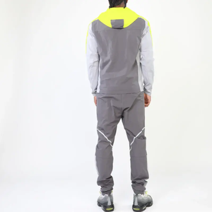 Ensemble de survêtement pour homme gris et jaune, avec blocs de couleur, fermeture éclair intégrale, pantalon de jogging sportif à capuche, poches latérales, idéal pour l'automne, en polyester mi-lourd - Product Image 2