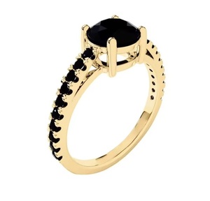 Bague de mariage de luxe en or jaune et blanc 14 carats avec diamant noir rond taille brillant de 1,00 carat, sertie sur le côté, commande de 3 bagues - Product Image 1