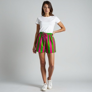Señoras llamativos rosa y verde rayas bremuda shorts algodón transpirable - Product Image 4