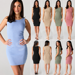 Vestido Midi de Mujer, Estilo Minimalista, Moderno, Cómodo, Ajustado, de Punto Acanalado, Cuello Alto, Sin Mangas, Fabricación Personalizada OEM - Product Image 3