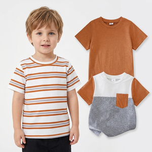 T-shirt décontracté unisexe pour bébé à manches courtes, blanc, gris, orange, avec poche, col rond, hauts d'été 100 % coton, couleur unie, écologique - Product Image 3