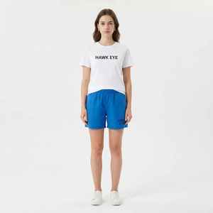 Conjunto de Camiseta Blanca de Manga Corta y Pantalones Cortos Azules por Encima de la Rodilla para Mujer, Conjunto Casual de Dos Piezas de Algodón para Primavera/Verano - Product Image 3