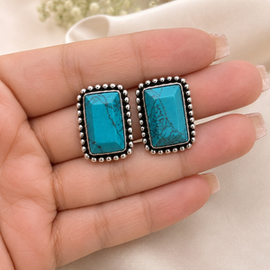 Wholesale Supplier Handmade Antique Silver-Plated Vintage Turquoise Stone Bezel Setting <b>Stud</b> <b>Earrings</b> for Women Jewelry - Product Image 5
