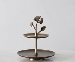Premium Two-Tier Metal <b>Cake</b> <b>Stand</b> With Ginkgo Leaf Design Handmade Round Serving Tray For Tabletop Display - Product Image 4