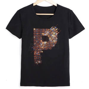 T-shirt pour homme en coton 100% avec strass, design personnalisé, couleur unie, respirant, écologique, séchage rapide, coupe ample, logo imprimé - Product Image 2