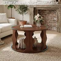 Table basse ronde moderne avec panneaux de support ondulés organiques et rangement inférieur pour salon et appartement