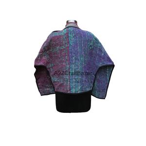 Chaqueta de Cuello Alto con Botones, Tejida a Mano, Ecológica, Transpirable, de Secado Rápido, 100% Algodón, Estilo Vintage Kantha para Mujer - Product Image 5