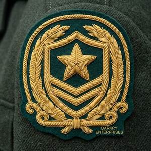 Parche de escudo de corona de laurel bordado a mano con hilo de oro, insignia de estrella y chevron de fieltro verde, distintivo de servicio personalizado a medida - Product Image 1