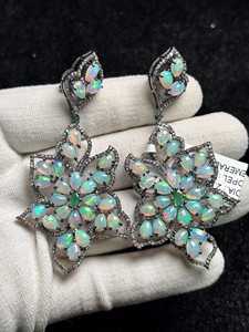 Natural Ethiopian <b>Opal</b> Diamond <b>Earring</b> Pave Diamond <b>Earrings</b> 925 Sterling Silver Handmade Oxidized Dongle Diamond <b>Earring</b> Gift F - Product Image 5