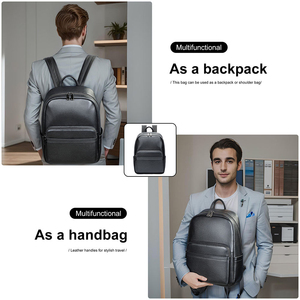 Genuine Leather <b>Laptop</b> <b>Backpack</b> Men Business Style Water Resistant Softback Zipper Closure Shoulder Straps 20-39L Capacity - Product Image 3
