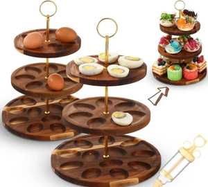 ชั้นวางไข่ไม้ 3 ชั้น ถาดเสิร์ฟ จานใส่ไข่ จานขนมหวาน ชั้นวางโชว์สำหรับงานปาร์ตี้ ชั้นวางจัดระเบียบในครัว - Product Image 1