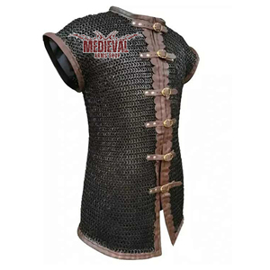 Camisa de malla de acero dulce con ribete de cuero, remachada plana con anillo de arandela, armadura de hauberk sin mangas para disfraz de caballero adulto - Product Image 2