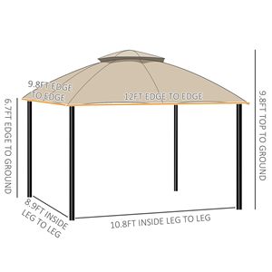 "Beige 10x12 Patio <b>Canopy</b> with Steel Frame Vented <b>Roof</b> & Mesh Walls-for Villa Courtyard Park & Outdoor Use" - Product Image 3