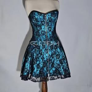Corset amincissant en dentelle turquoise avec baleines en acier et bustier en maille noire pour robe – Vente en gros - Product Image 3