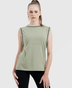 Camiseta sin Mangas de Primera Calidad para Mujer, Corta, Transpirable, 100% Poliéster, Tejido de Punto Ecológico, Estampado por Descarga, Estilo Urbano - Product Image 3