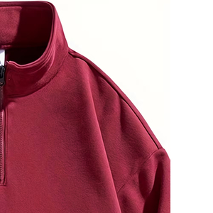 Men's Women's Oversized <b>Mock</b> <b>Neck</b> Half Zip Sweatshirt Plain Minimalist Streetwear Custom Logo Cotton Pullover <b>Top</b> - Product Image 3