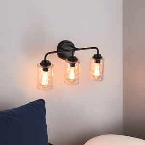 Lámpara de Baño de 3 Luces con Pantalla de Vidrio Transparente Estilo Glaciar, Hecha a Mano, Industrial, con Casquillo E26 (Sin Bombilla) - Product Image 5