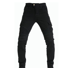 Jean cargo noir pour homme, coupe slim, taille haute, style motard, pantalon en denim avec poches, séchage rapide, léger, haute qualité - Product Image 1