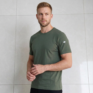 T-shirt en jersey de coton vert olive pour homme, manches courtes, col rond, style décontracté, logo sur la manche gauche, grande taille, hip-hop, respirant, écologique - Product Image 2