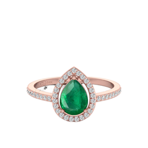 แหวนฮาโลเพชรมรกตและลูกแพร์ขนาด8x6มม. ธรรมชาติพร้อมแหวนแต่งงานทองคำ14K - Product Image 1