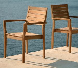 Modern Solid Teak Wood <b>Stackable</b> Armchair Natural Color <b>Outdoor</b> Dining <b>Chair</b> for Hotel Restaurant Patio - Product Image 6