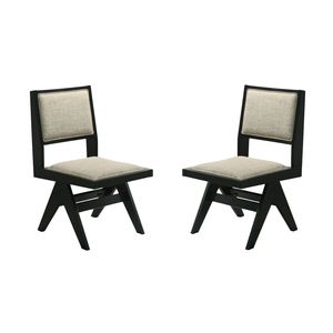 Sedie da Pranzo Contemporanee in 2 Pezzi, Nere con Rivestimento in Tessuto Grigio Chiaro, Senza Braccioli, per Sala da Pranzo - Product Image 1