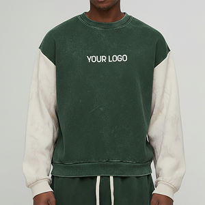 Sweat-shirt personnalisé OEM/ODM 100% coton molletonné, col rond, effet délavé, couleurs contrastées, pour homme, avec logo brodé sur mesure. - Product Image 1