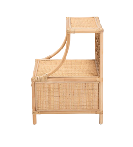 โต๊ะข้างเตียงหวายสานทำมือพร้อมลิ้นชักและชั้นวางของลายตาข่ายสไตล์โบโฮธรรมชาติ เฟอร์นิเจอร์สไตล์โบโฮ ผลิตในเวียดนาม - Product Image 5