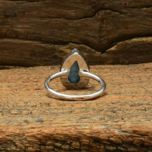 Bague Larimar en Argent Sterling 925, Pierre Précieuse Taillée Poire, Bijou de Déclaration pour Mariage, Fiançailles, Anniversaire, Sertissage Bezel - Product Image 3