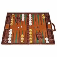 Coffret de Backgammon Pliable de Luxe Écologique et Durable, Grande Taille, Couleur Personnalisée, Plateau en Cuir de Crocodile, Pions de 44 mm