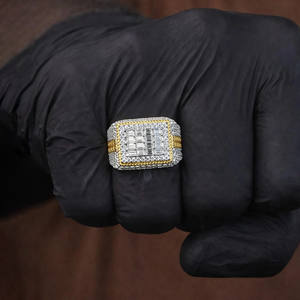 925 Sterling <b>Silver</b> Baguette and Round Cut Moissanite Diamond Signet <b>Ring</b> Hip Hop Style <b>Statement</b> <b>Ring</b> for Unisex Gift Jewelry - Product Image 6