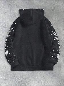 Sudadera con capucha para hombre con cremallera, estilo grunge con pedrería, Y2K, brillante, streetwear, de invierno, teñido liso, 100% algodón, lavado a la piedra - Product Image 3