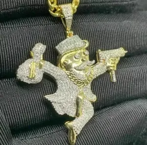 Colgante de Oro Amarillo de 14k Chapado en Oro, Estilo Hip Hop, con Diamantes Iced Out, Colgante de Moissanita con Diseño de Hombre del Dinero, Colgante de Personaje de Dibujos Animados Monopoly Man - Product Image 1