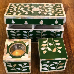 Quemador de incienso de madre perla natural, regalo de decoración de aromaterapia Premium hecho a mano con detalles dorados - Product Image 3