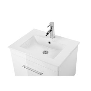 Meuble-lavabo mural moderne et minimaliste blanc brillant de 24 pouces avec double tiroir, vasque en céramique et système de fermeture amortie - Product Image 6