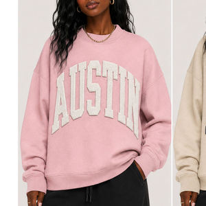 Sweat-shirt rose à col rond pour femme OEM avec impression de lettres Austin, vêtements de sport personnalisés pour le campus universitaire, sweat-shirts graphiques pour les jours de match - Product Image 2