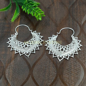 Boucles d'oreilles pendantes ethniques en argent sterling 925, motif cœur filigrané vintage, croissant de lune tribal bohème, pour femme - Product Image 6