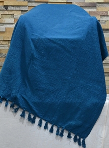 Solid <b>Blue</b> Rectangular Woven Throw <b>Blanket</b> with Tassels All-Season Home Use Simple Style Folded Wool Acrylic Material - Product Image 3