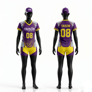 Ensemble de maillots de volley-ball pour femmes, haute qualité, polyester et élasthanne GSM, évacuation de l'humidité, bleu et jaune avec panneaux latéraux, uniforme avec logo par sublimation - Product Image 3