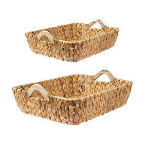 2-Pack Eco-Friendly Hyacinth <b>Woven</b> Storage <b>Baskets</b> with Handles Water Hyacinth Wicker Pantry <b>Baskets</b> for Shelf Storage - Product Image 1