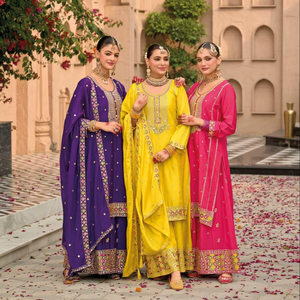 Latest Hevey Chinon Embroidered Salwar Kameez Ready-Made Front and Back Work Collection for Adults Parties - Product Image 1