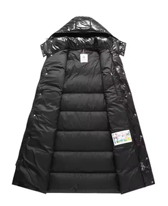 Parka d'hiver unisexe matelassée grande taille imperméable 350-400g avec logo personnalisé haute qualité longue et brillante version homme femme couple - Product Image 3