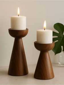 Support de bougie en bois brun en forme de bol avec base conique pour décoration d'intérieur - Product Image 2