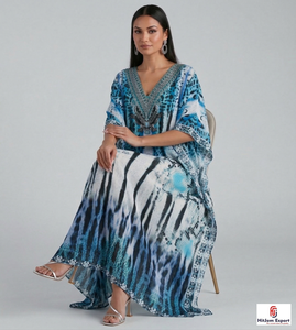 Women Printed <b>Kaftan</b> Dress <b>Beach</b> Cover Up Loose Fit in Silk Cotton Rayon Polyester Custom Design Bulk Order - Product Image 3
