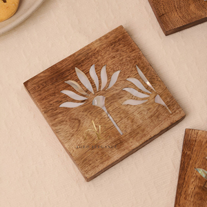Luxury Wooden Square <b>Coaster</b> With Mother Of Pearl Lotus Inlay For Coffee Table <b>Drink</b> <b>Coasters</b> Heat Mat Kitchen Decoration - Product Image 1