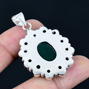 Pendentif fleur en onyx vert, collier floral, bijoux plaqués argent 925, bijoux pour femmes - Product Image 3