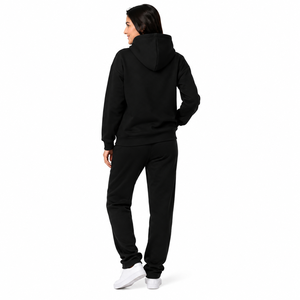 Unisex Black Winter Tracksuit <b>Set</b> Zip-Up Hoodie Sweatpants 2 1 Design Rhinestone Embellished Fleece Lining Eco-Friendly - Product Image 4